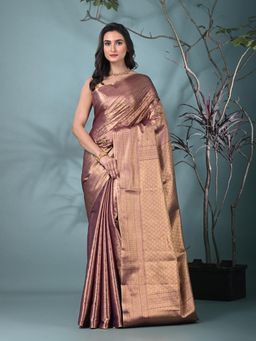CHARUKRITI - Purple Woven Zari Tissue Saree with Unstitched Blouse