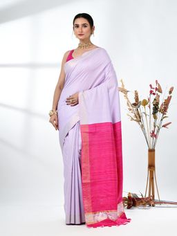 CHARUKRITI - Lavender Solid Woven Viscose Saree with Unstitched Blouse