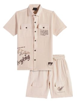 CAVIO - Boys Cream Typography Shirt with Shorts (Set of 2)