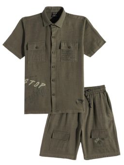 CAVIO - Boys Olive Solid Shirt with Shorts (Set of 2)