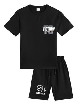 CAVIO - Boys Black Printed T- Shirt with Shorts (Set of 2)