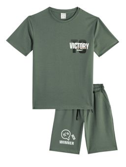 CAVIO - Boys Green Printed T- Shirt with Shorts (Set of 2)