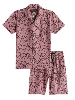 CAVIO - Boys Pink Self Design Shirt with Shorts (Set of 2)