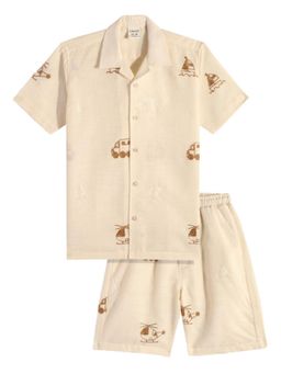 CAVIO - Boys Cream Embroidered Shirt with Shorts (Set of 2)