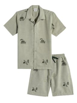 CAVIO - Boys Green Embroidered Shirt with Shorts (Set of 2)