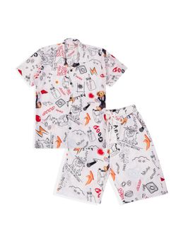 CAVIO - Boys White Graphic Shirt with Shorts (Set of 2)