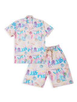 CAVIO - Boys Beige Graphic Shirt with Shorts (Set of 2)