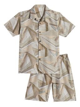 CAVIO - Boys Beige Abstract Shirt with Shorts (Set of 2)