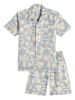 CAVIO - Boys Blue Self Design Shirt with Shorts (Set of 2)