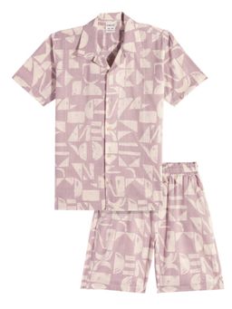 CAVIO - Boys Pink Self Design Shirt with Shorts (Set of 2)