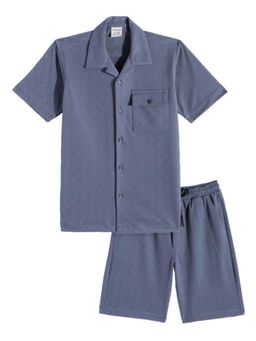CAVIO - Boys Blue Textured Shirt with Shorts (Set of 2)