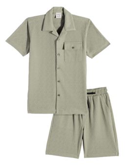 CAVIO - Boys Green Textured Shirt with Shorts (Set of 2)