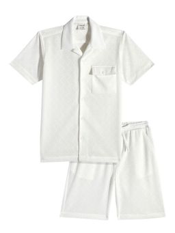 CAVIO - Boys White Textured Shirt with Shorts (Set of 2)