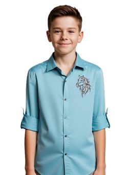 CHARCHIT - Boys Blue Embroidered Shirt
