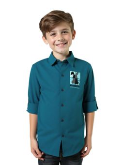 CHARCHIT - CAVIO Boys Teal Printed Shirt