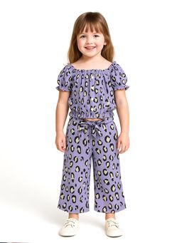 A.T.U.N. - Girls Purple Printed Top with Pant (Set of 2)