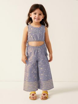 A.T.U.N. - Girls Blue Printed Top with Pant (Set of 2)