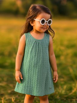 A.T.U.N. - Girls Green Textured Knee Length Dress