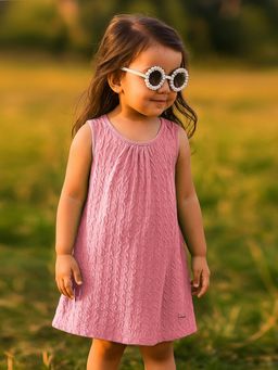 A.T.U.N. - Girls Pink Textured Knee Length Dress