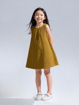 A.T.U.N. - Girls Olive Textured Knee Length Dress