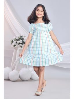 Misbis - Girls Blue Checks Knee Length Dress