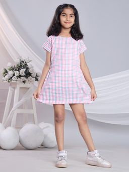 Misbis - Girls Pink Checks Mini Dress