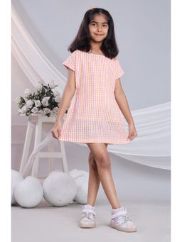 Misbis - Girls Orange Checks Mini Dress