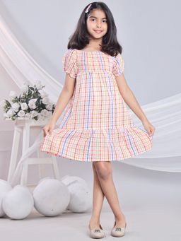 Misbis - Girls Multi-Color Checks Knee Length Dress