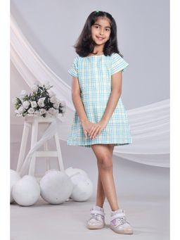 Misbis - Girls Turquoise Checks Mini Dress
