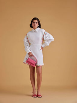 MEDHA BATRA - Shirt Mini Dress, Extended Shoulder, Ballon Sleeve Variation With Cuff