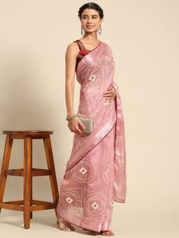 Odette - Pink Cotton Embroidered Saree with Unstitched Blouse