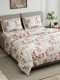 Haus & Kinder - Ruby Meadow Red Cotton Flat 144 TC Bedsheet with 2 Pillow Covers (King)