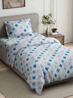 Haus & Kinder - Blue Azure Diamonds Cotton Flat 144 TC Bedsheet with 1 Pillow Covers (Single)