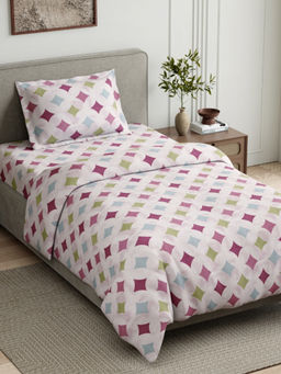 Haus & Kinder - Pink Emerald Diamonds Cotton Flat 144 TC Bedsheet with 1 Pillow Covers (Single)