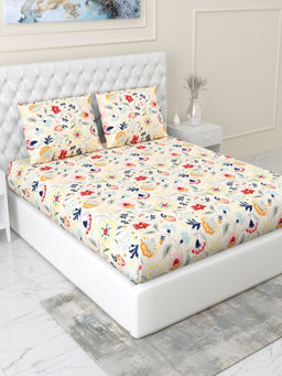 Haus & Kinder - Beige Maison Fleur Fitted Microfiber Bedsheet with 2 Pillow Covers (Double)