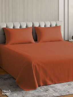 Haus & Kinder - Rust Cotton 300 TC Sateen Flat Bedsheet with 2 Pillow Covers (King)