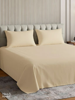 Haus & Kinder - Off White Cotton 300 TC Sateen Flat Bedsheet with 2 Pillow Covers (King)