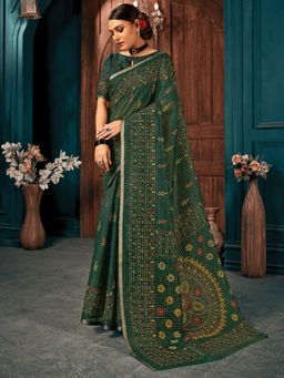 EXCLUSIVA - Green Cotton Saree with Unstitched Blouse