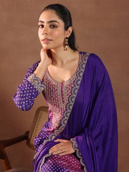 Libas - Women Purple Embroidered Kurta with Pant and Dupatta (Set of 3)