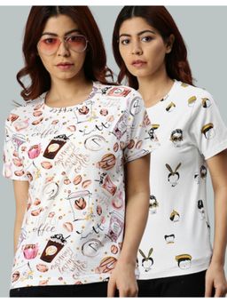 JUNEBERRY - Round Neck Printed T-Shirt for Women (Pack of 2)