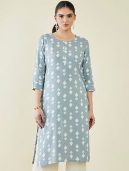 Soch - Women Grey Rayon Printed Kurta
