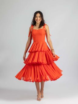 Torsha - Orange Sunset Ruffle Muse Dress