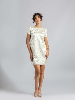 Torsha - Off White Satin Pearl Mini Dress