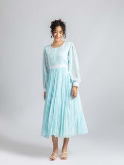 Torsha - Sky Blue Lace Pleated Dress