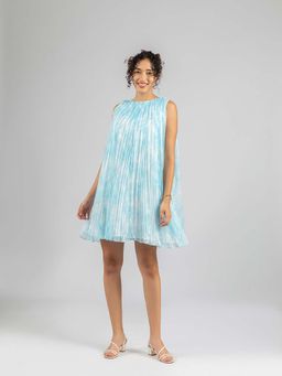 Torsha - Blue Cloud Whisper Dress with Belt