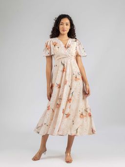Torsha - Beige Bloom Midi Dress