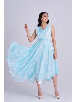 Torsha - Blue Skyline Drift Midi Dress