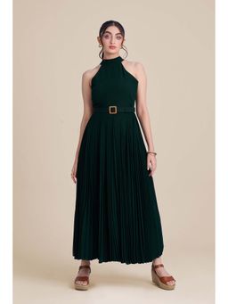 Torsha - Green Verdant Flared Dress with Belt