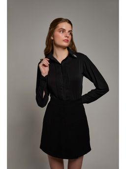 Torsha - Black Polyester Midnight Bloom Shirt for Women