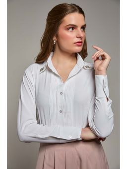 Torsha - White Polyester Midnight Bloom Shirt for Women